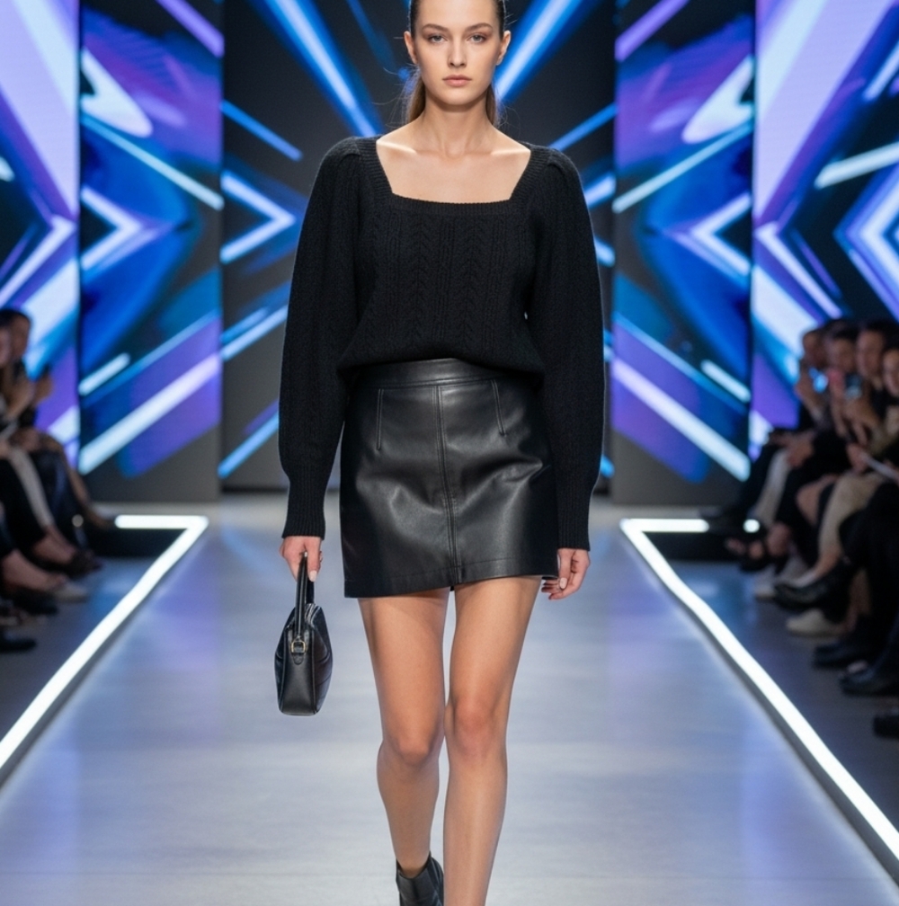 Ryegrass Elegant Black Ribbed Women's Sweater